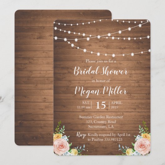 Rustieke romantische bruids douche uitnodiging (Voorkant / Achterkant)