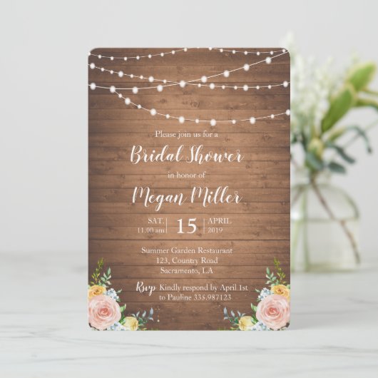 Rustieke romantische bruids douche uitnodiging (Staand voorkant)