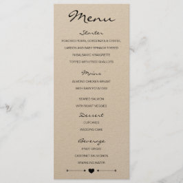 Rustieke romantische bruiloft menu met hart en pij