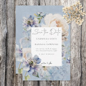 Rustieke Romantische Dusty Blue & White Floral Save The Date