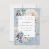Rustieke Romantische Dusty Blue & White Floral Save The Date (Voorkant)