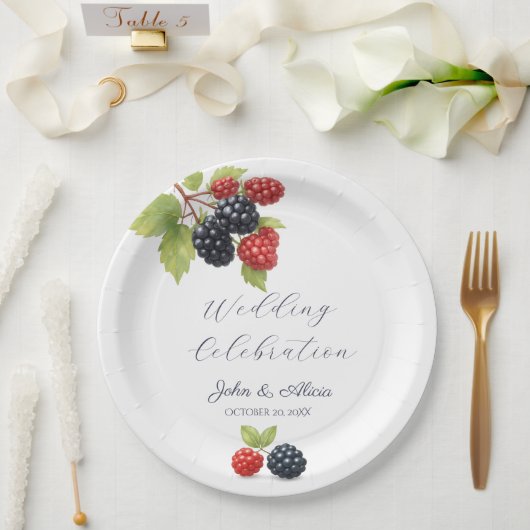 Rustieke Romantische Herfst Berry Wedding Foto Ter Papieren Bordje (Huwelijk)