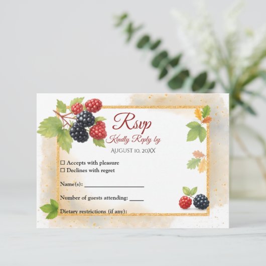 Rustieke Romantische Herfst Berry Wedding Foto Ter RSVP Kaartje (Staand voorkant)