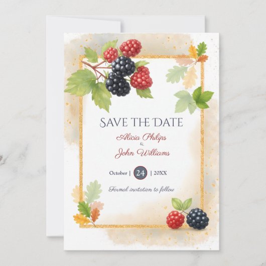 Rustieke Romantische Herfst Berry Wedding Foto Ter Save The Date (Voorkant)