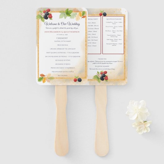 Rustieke Romantische Herfst Bes Huwelijksprogramma Handwaaier (Voorkant en achterkant)