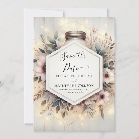 Rustieke Romantische Houten Pot Trouwdag Save The Date (Voorkant)