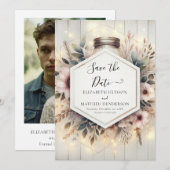 Rustieke Romantische Houten Pot Trouwdag Save The Date (Voorkant / Achterkant)