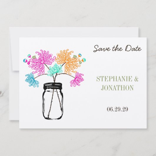 Rustieke Romantische Mason Jar Wild Bloem Bruiloft Kaart (Voorkant)
