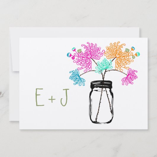 Rustieke Romantische Mason Jar Wild Bloem Bruiloft Kaart (Achterkant)