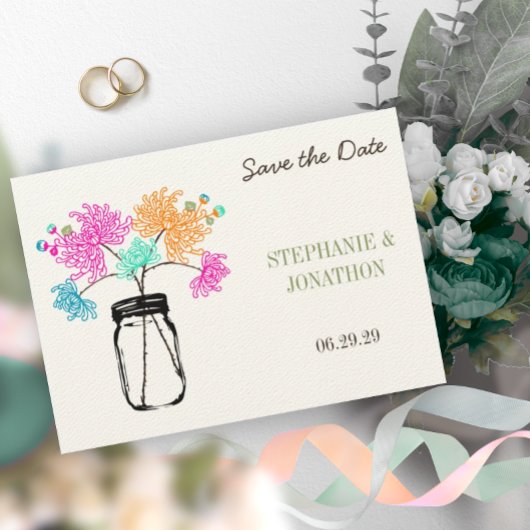 Rustieke Romantische Mason Jar Wild Bloem Bruiloft Kaart