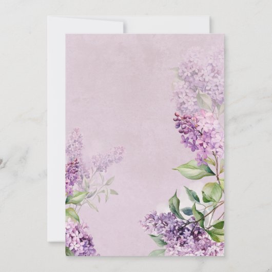 Rustieke Romantische Paarse & Sage Lilacs Bridal L Kaart (Achterkant)