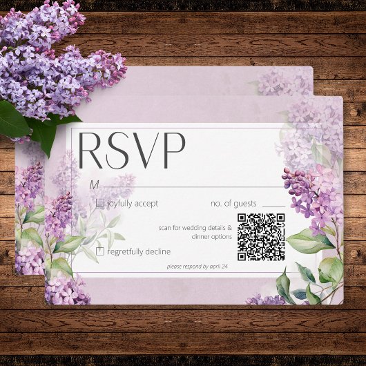 Rustieke Romantische Paarse & Sage Lilacs Bruiloft RSVP Kaartje