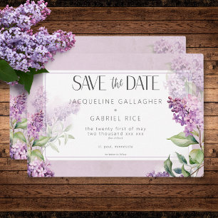 Rustieke Romantische Paarse & Sage Lilacs Bruiloft Save The Date