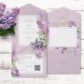 Rustieke Romantische Paarse & Sage Lilacs QR Code All In One Uitnodiging