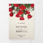 Rustieke Romantische Rode Rozen Boeket Foto Bruilo Drieluik Uitnodiging (Cover)