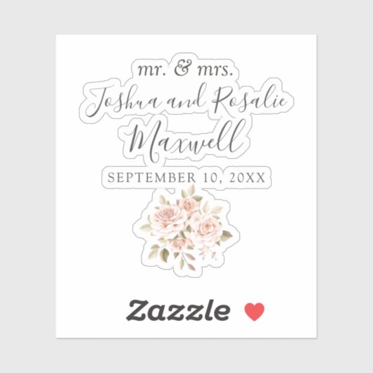 Rustieke Romantische Shabby Rozen Namen & Trouwdat Sticker (Vel)
