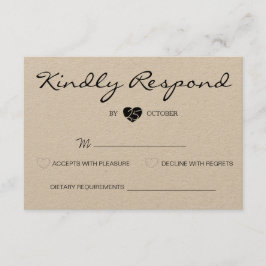 Rustieke Romantische Suite Bruiloft RSVP Kaart