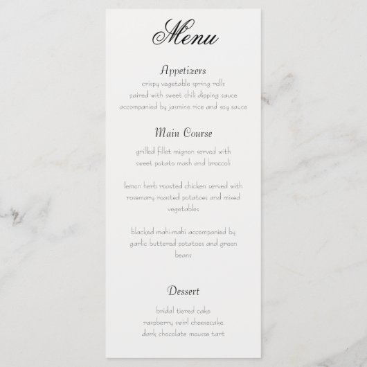 Rustieke Romantische Trouwmenu Menu (Achterkant)