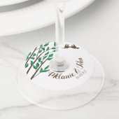 Rustieke romantische vogel boom groen koppels naam wijnglaslabel (Dichtbij)