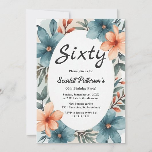 Rustieke Romantische Waterverf Bloem 60e Verjaarda Kaart (Voorkant)