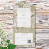 Rustieke Romantische Witte Lilacs op Sage QR Code All In One Uitnodiging