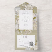 Rustieke Romantische Witte Lilacs op Sage QR Code All In One Uitnodiging (Binnen)