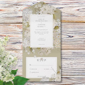 Rustieke romantische witte lila's op salie geen di all in one uitnodiging