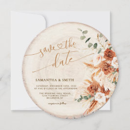 Rustieke Ronde Hout Gesneden Graan Save the Date K Kaart