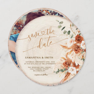 Rustieke Ronde Hout Gesneden Graan Save the Date K Kaart