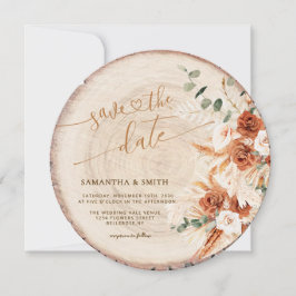 Rustieke Ronde Hout Gesneden Graan Save the Date K Kaart