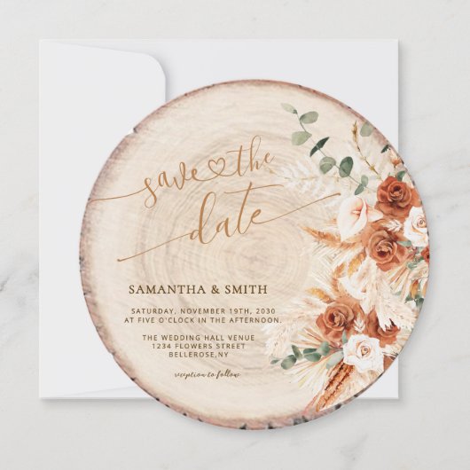 Rustieke Ronde Hout Gesneden Graan Save the Date K Kaart (Voorkant)