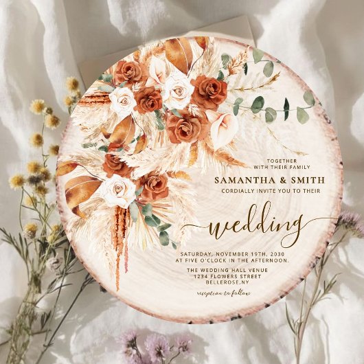 Rustieke Ronde Hout Gesneden Graan Wedding Kaart