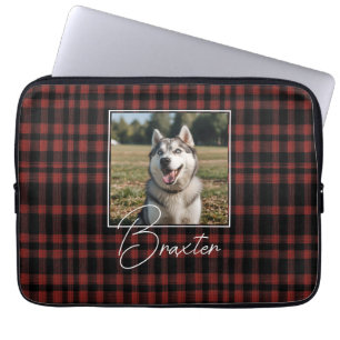 Rustieke rood en zwart geruite patroon foto laptop sleeve