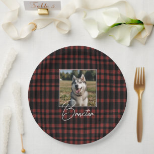 Rustieke rood en zwart geruite patroon foto papieren bordje