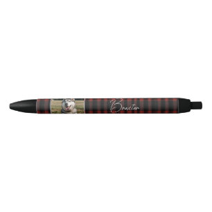Rustieke rood en zwart geruite patroon foto zwarte inkt pen