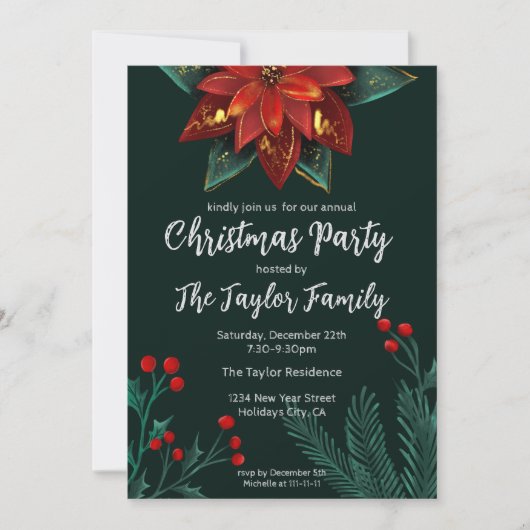 Rustieke rood groene Poinsettia kerstkrans Kaart (Voorkant)