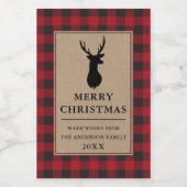 Rustieke Rood Plaid Merry Christmas Kraft Mini Wijn Etiket (Enkel label)