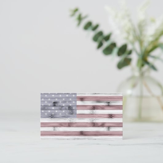 Rustieke Rood Wit Blauw Hout VS vlag Visitekaartje (Staand voorkant)