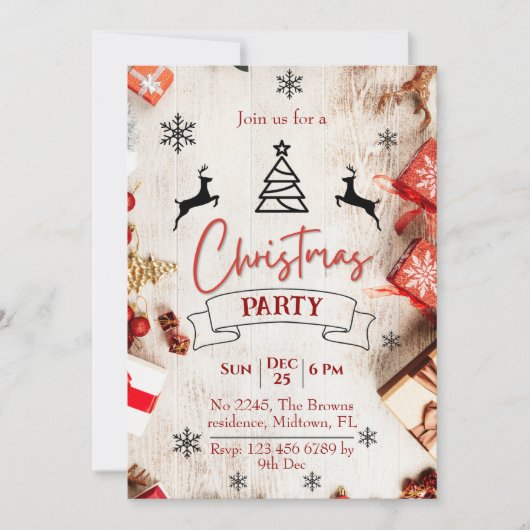 Rustieke rood & wit feestelijke elegante kerst kaart (Voorkant)