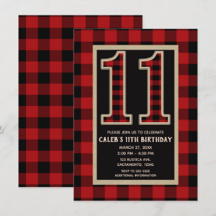 Rustieke Rood Zwarte Buffalo Plaid 11e 11 Verjaard Kaart