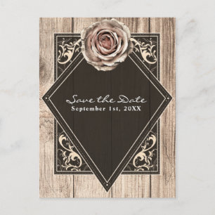 Rustieke Roos Elegant Hout Diamant Save the Date Aankondigingskaart