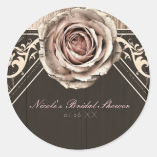 Rustieke Roos Elegant Licht Houten Diamanten Favor Ronde Sticker