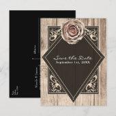 Rustieke Roos Elegante Houten Diamant Save the Dat Aankondigingskaart (Voorkant / Achterkant)