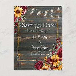 Rustieke Roos en Aster Wedding Save the Date Briefkaart