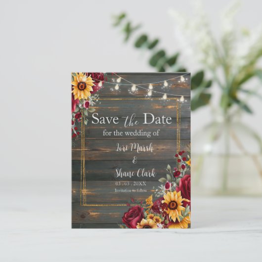 Rustieke Roos en Aster Wedding Save the Date Briefkaart (Staand voorkant)