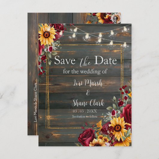 Rustieke Roos en Aster Wedding Save the Date Briefkaart (Voorkant / Achterkant)