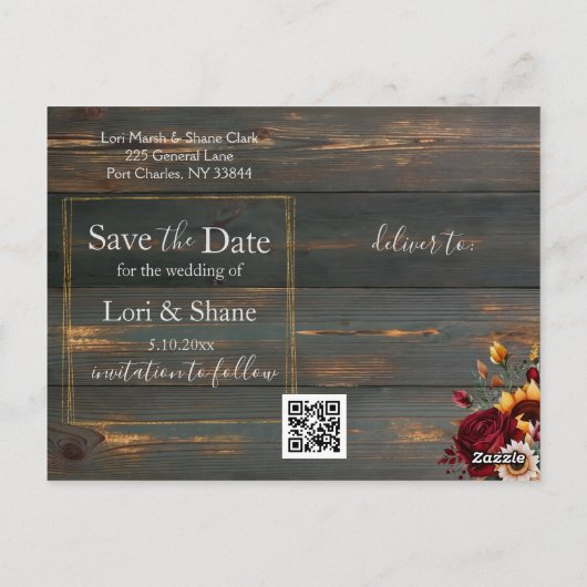 Rustieke Roos en Aster Wedding Save the Date Briefkaart (Achterkant)