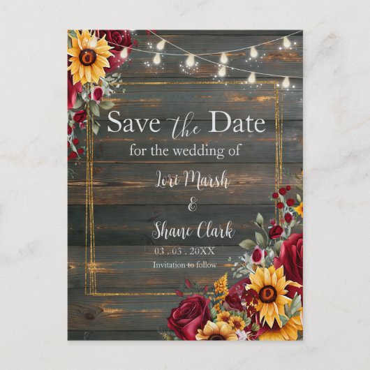 Rustieke Roos en Aster Wedding Save the Date Briefkaart (Voorkant)