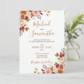 Rustieke Roos en Chrysanthemum Herfst Bruiloft Kaart (Staand voorkant)