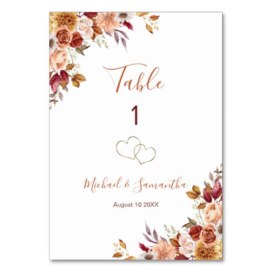 Rustieke Roos en Chrysanthemum Herfst Bruiloft Kaart (Voorkant)
